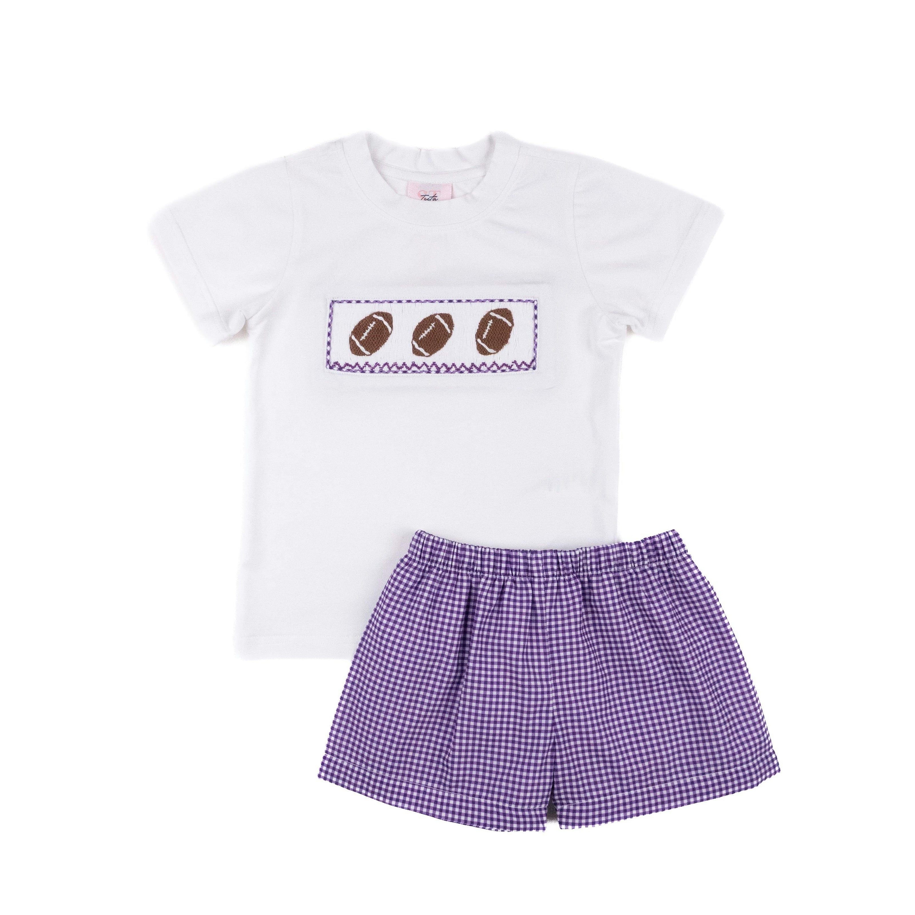 Purple Gingham Football - Wyatt Short Set