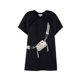 Snapshot Short Dress for Girls in Black with Print