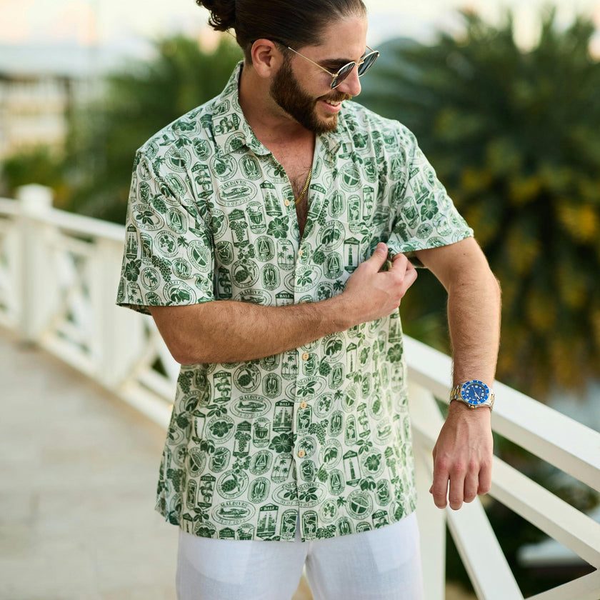 The Passport to Paradise - Men's Linen Passport Stamp Hawaiian Shirt