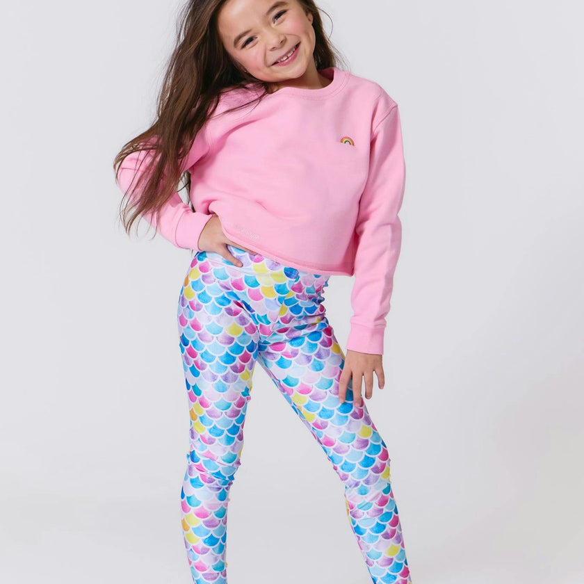 Girls Hi-Shine Leggings in Watercolor Mermaid
