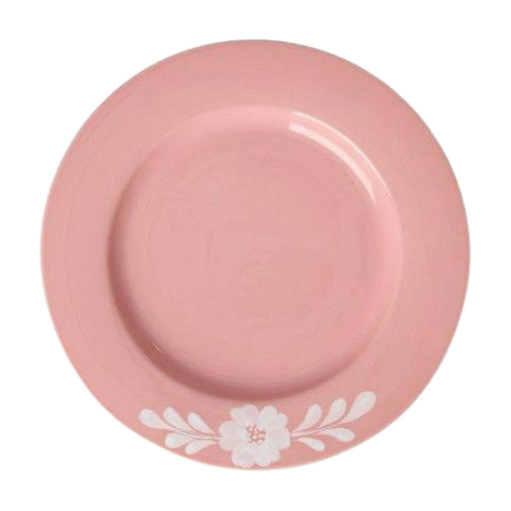 Ceramic Dinner Plate with Hand-painted White Flower Vine