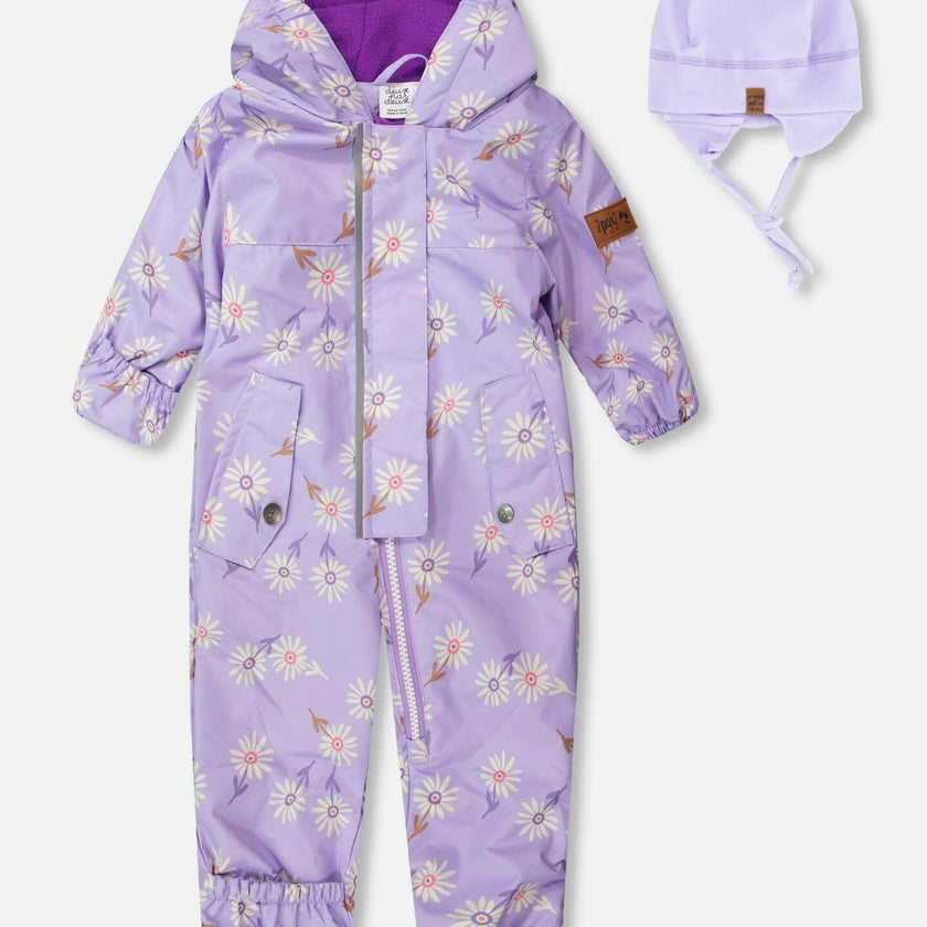 Baby Mid-Season One-Piece Outerwear With Hat Purple Daisy Print