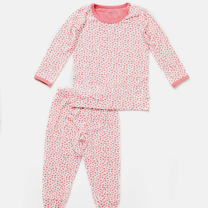 Long Sleeve Pajama Set - Coral Dots