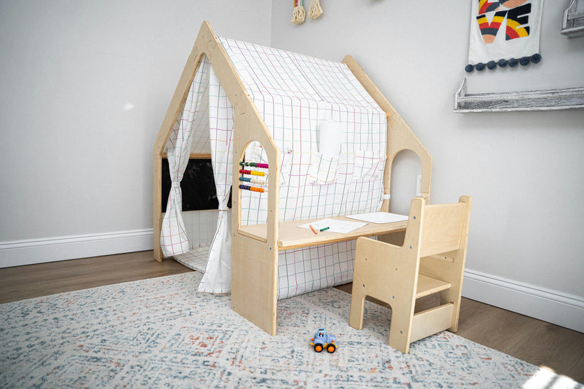 Flair | Wooden Indoor Playhouse for Toddlers with Desk and Chair