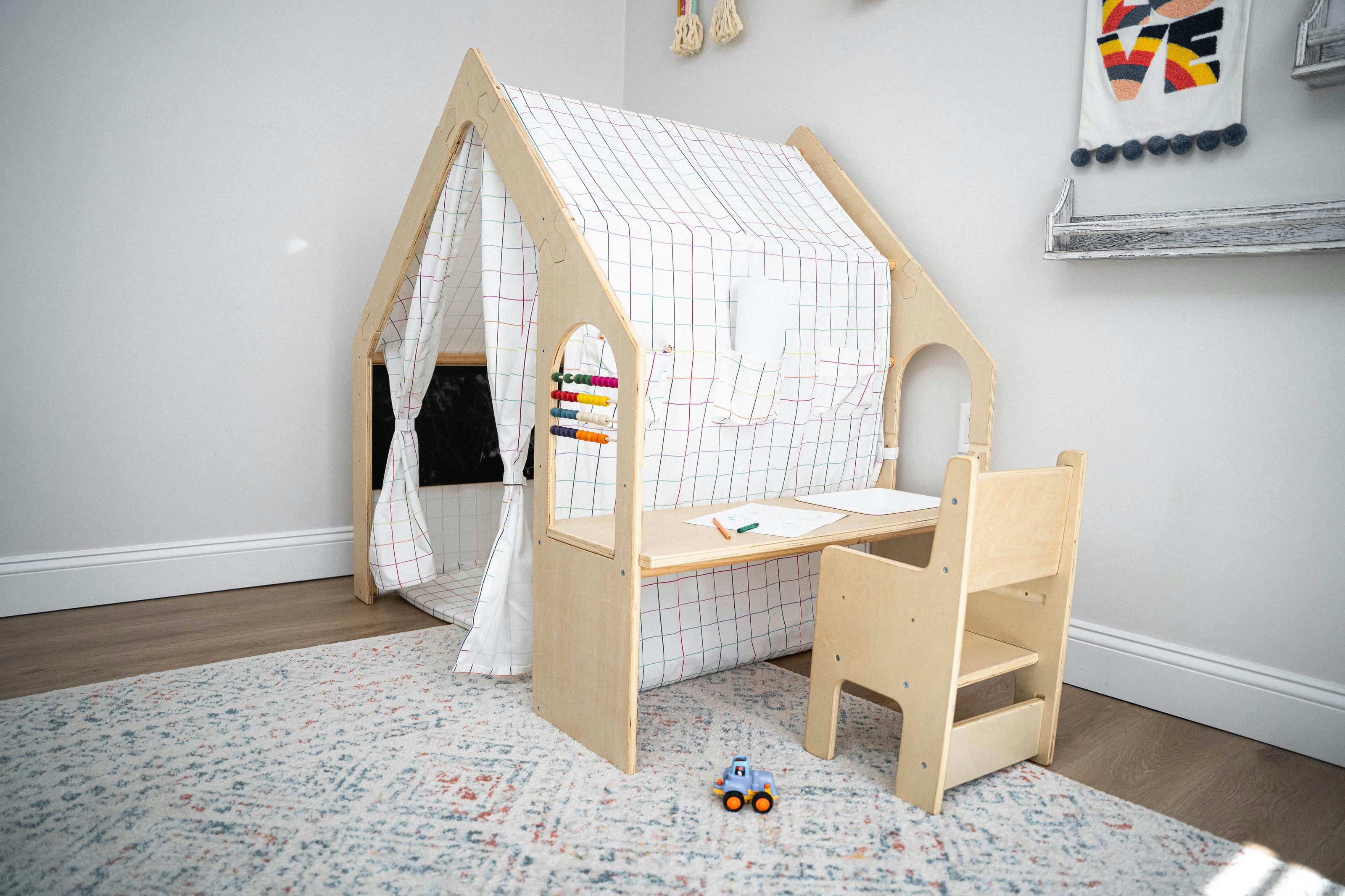 Flair | Wooden Indoor Playhouse for Toddlers with Desk and Chair