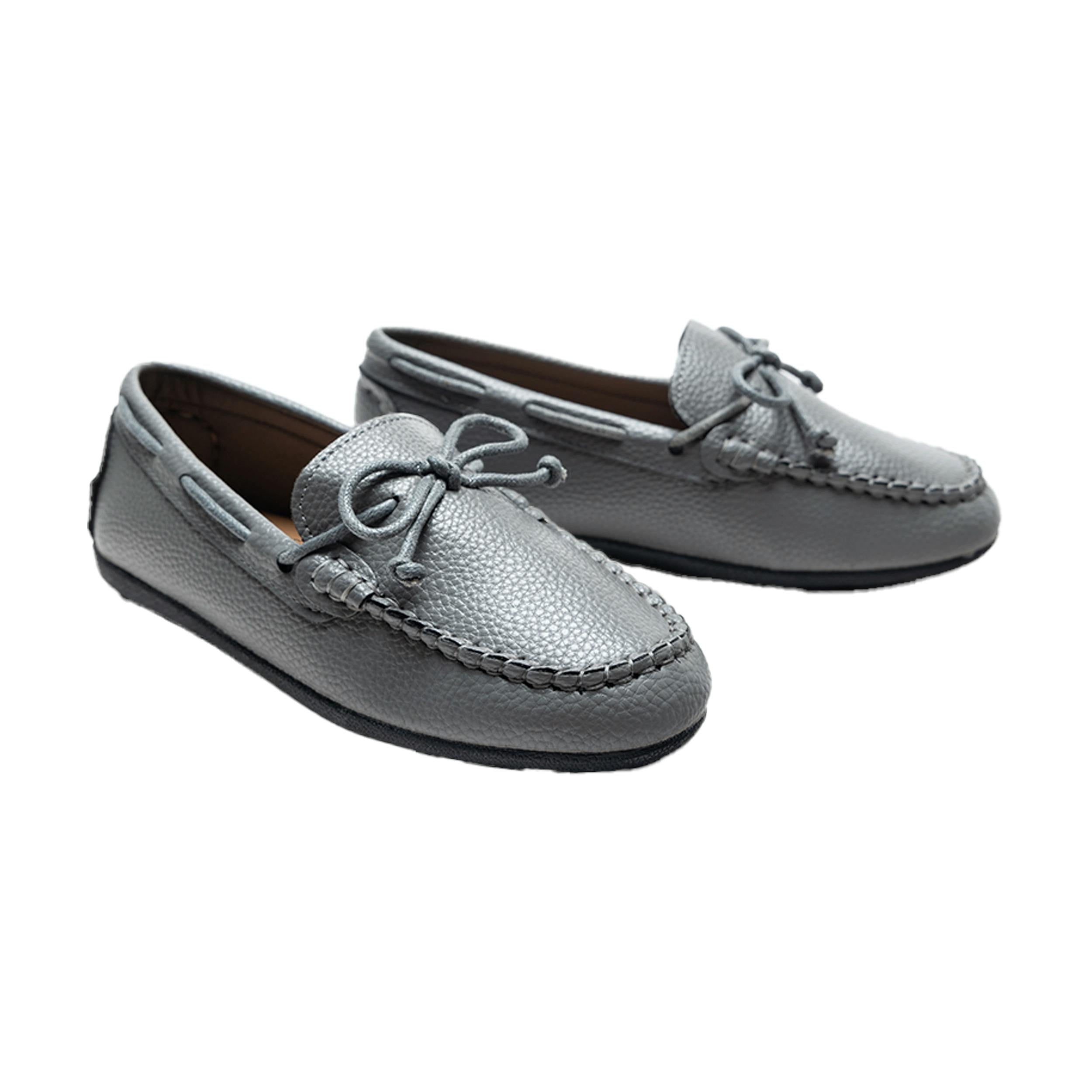 Gray Faux Leather Laced Loafers