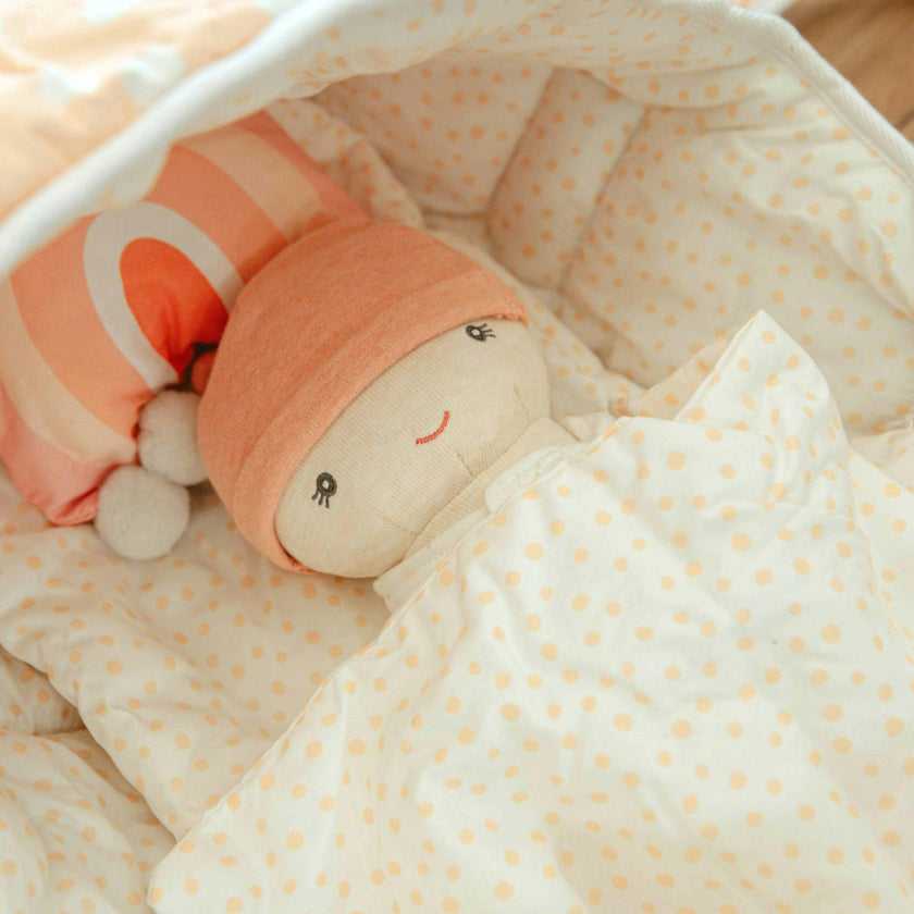 Dots and Rainbows Doll Carrier with Cookie