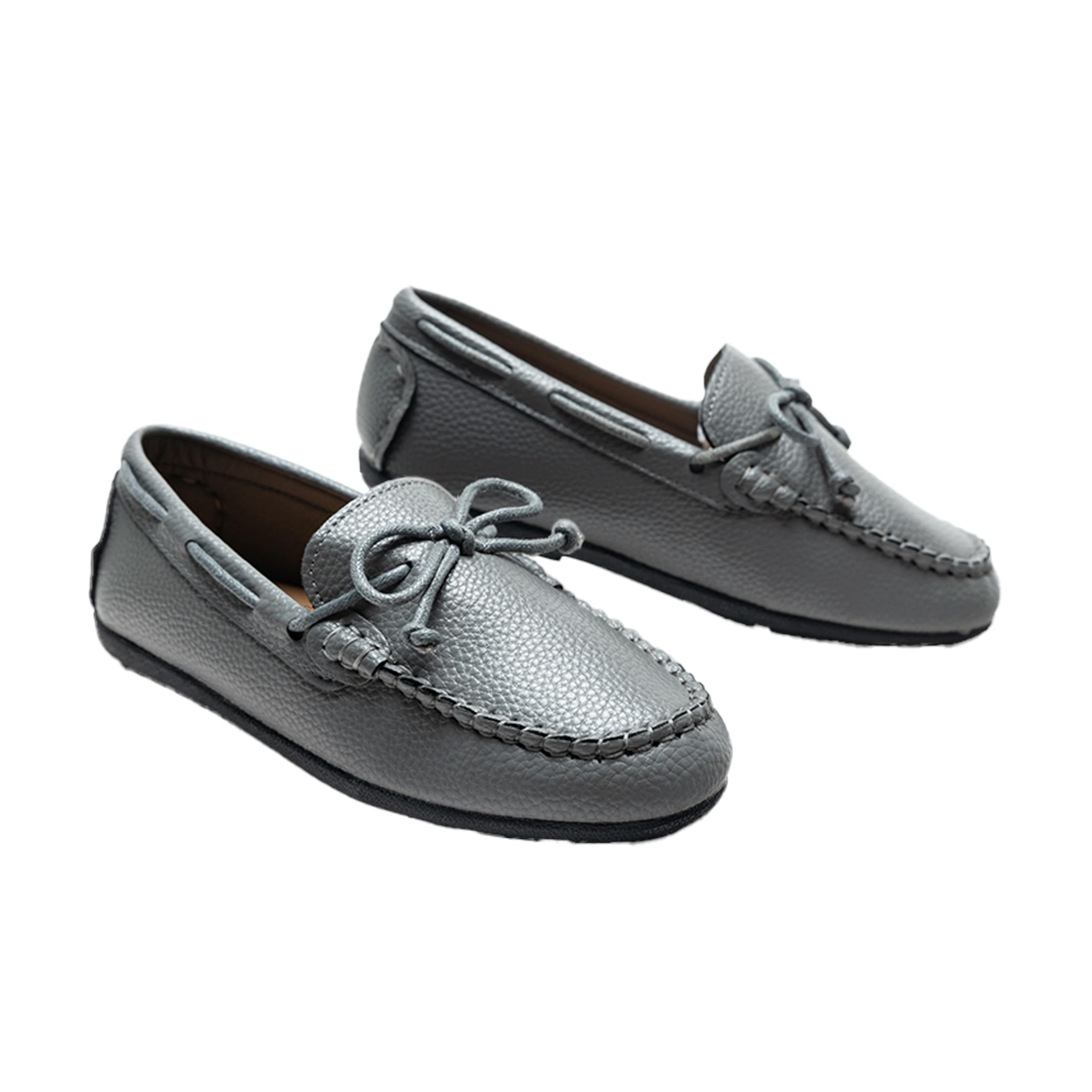 Gray Faux Leather Laced Loafers