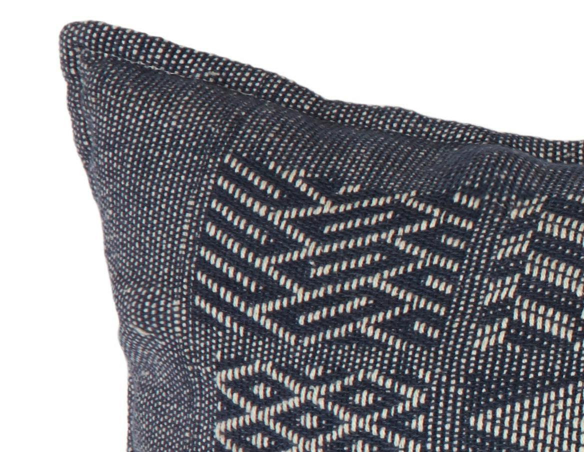 Artisan Hand Loomed Cotton Square Pillow - Indigo Blocks - 24
