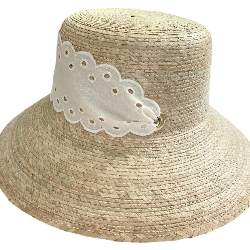 Clematis Bucket Hat (PreOrder Shipping June 15th) - Antique Eyelet Scallop Lace Short Ribbon