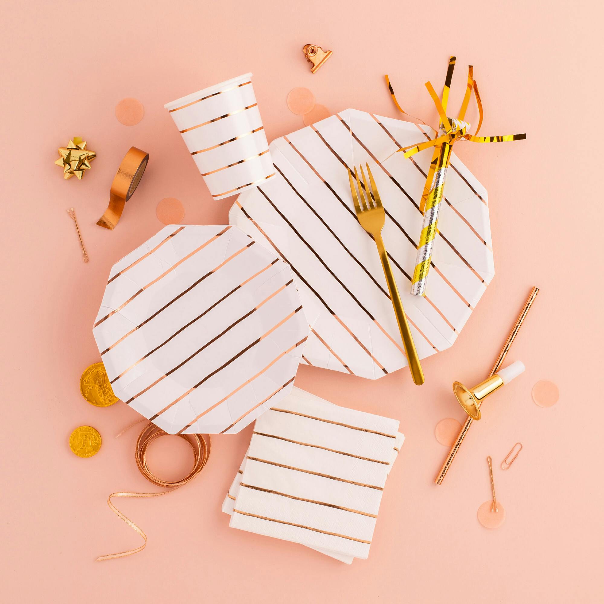 Rose Gold Frenchie Striped 9 oz Cups