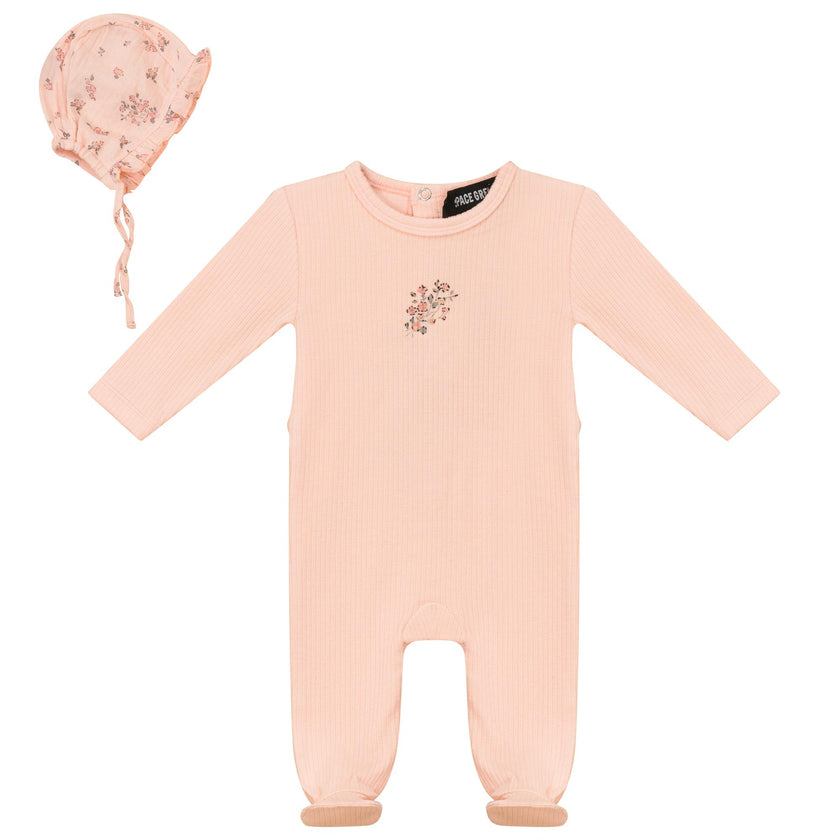 Pointelle Rib Onesie and Bonnet Cream