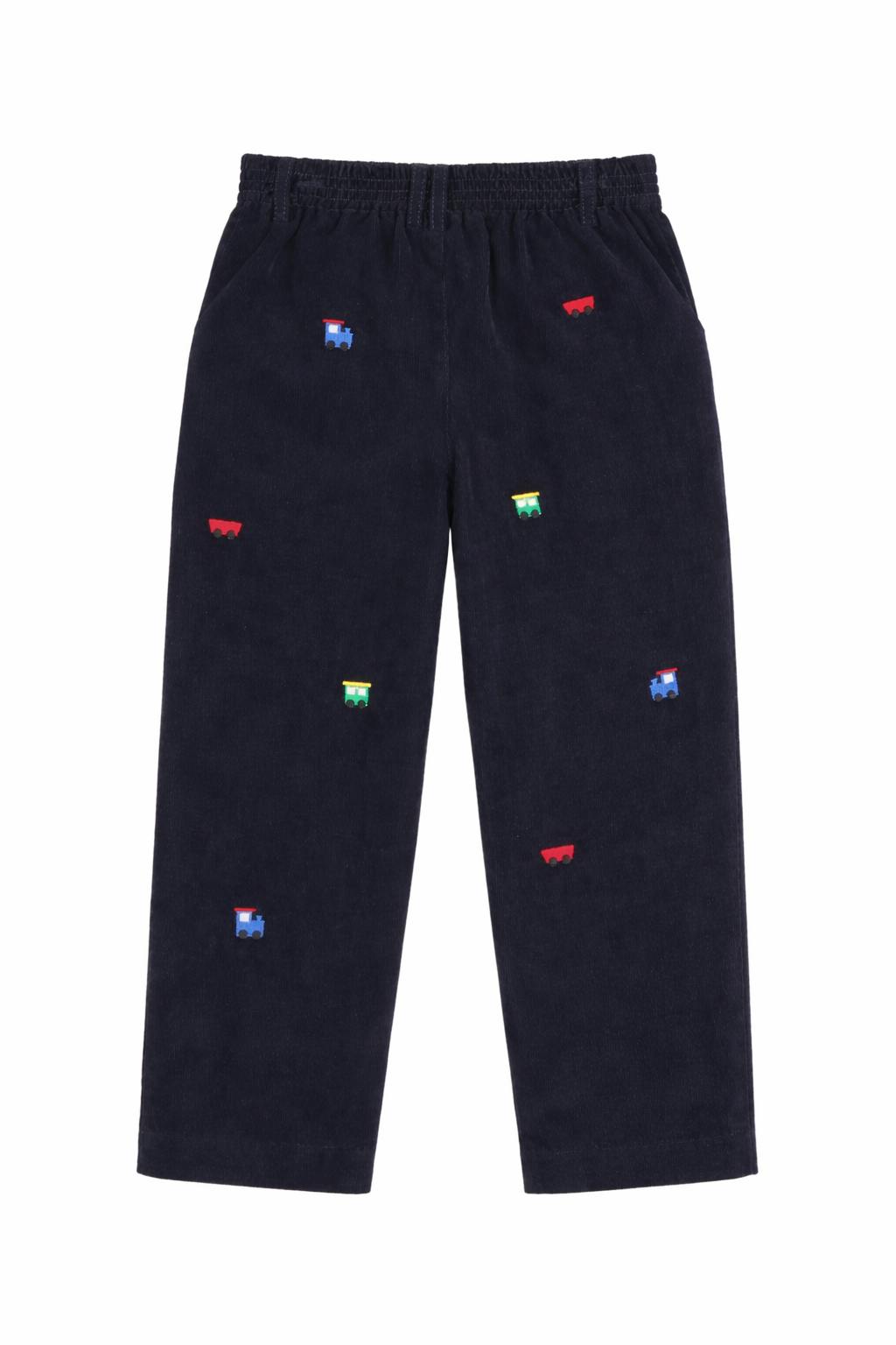 Corduroy Fake Fly Pants with Allover Embroidery