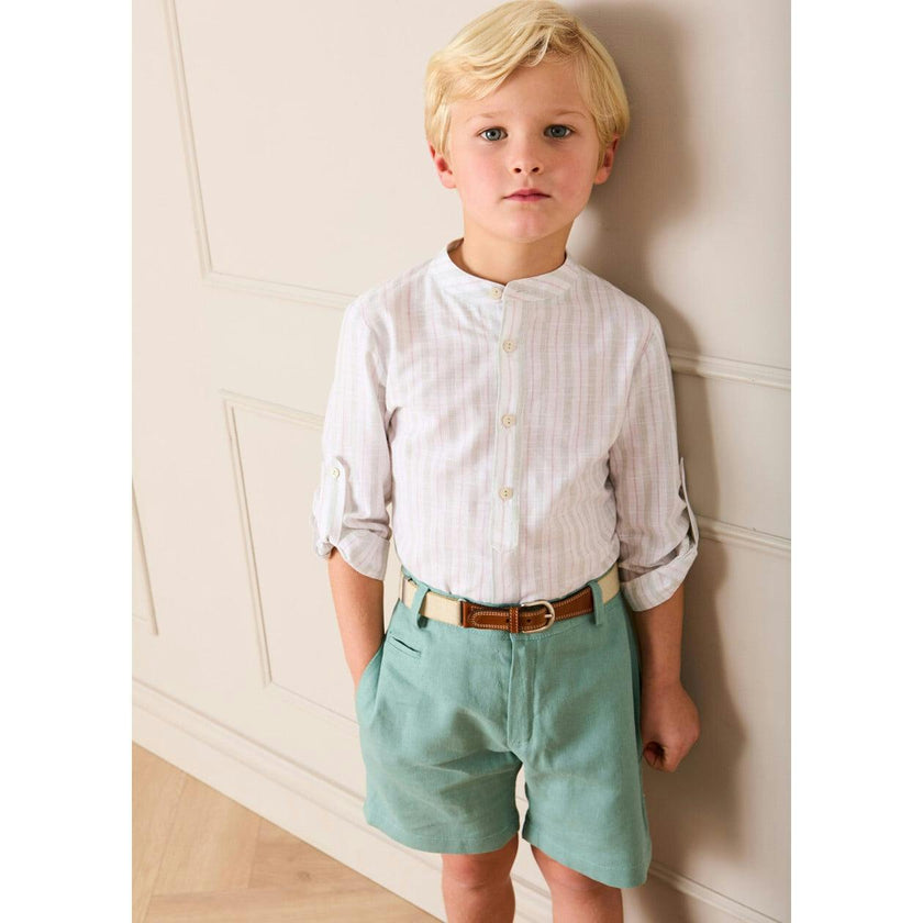 Hampton Stripe Button Detail Long Sleeve Shirt in Green (12mths-3yrs)