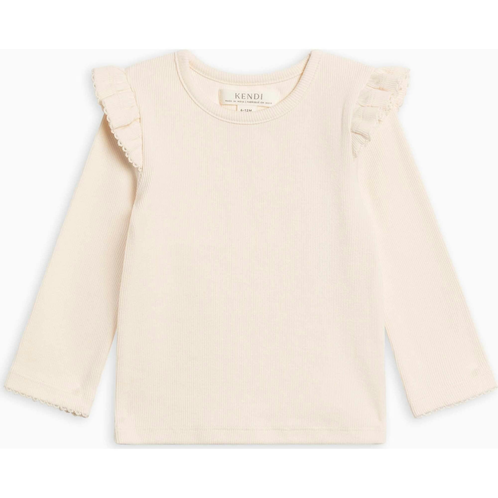KENDI Rina Ribbed Ruffle Long Sleeve Top