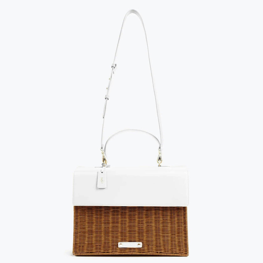 Large, Insulated, Hand-Woven Wicker Lunchbox, Dark White