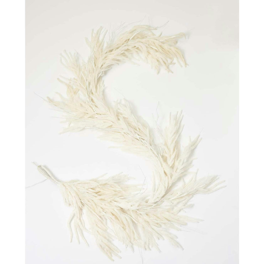 All Aglow - Pre-Lit White Norfolk Pine Christmas Mantel Garland Winter Table Runner