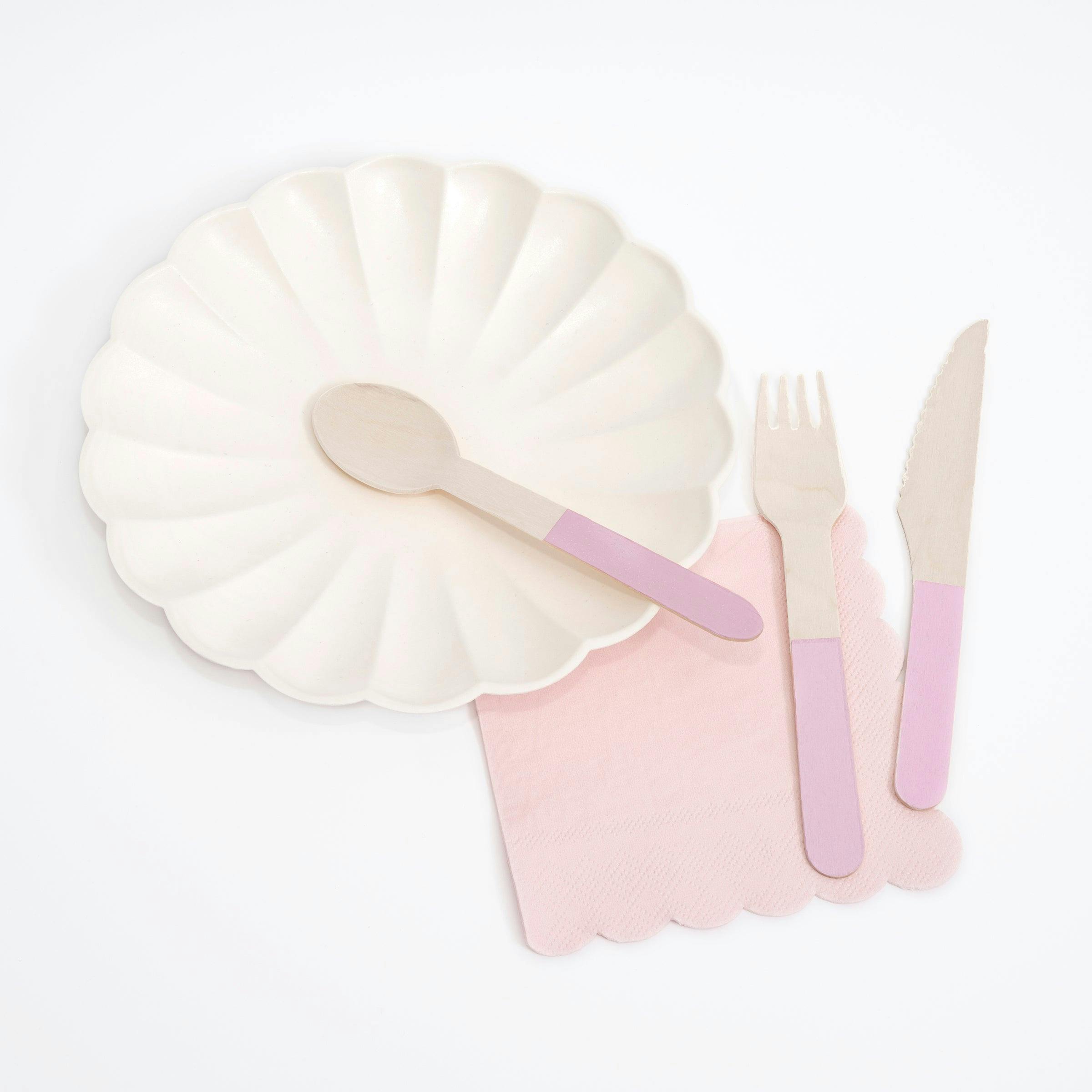 Pink Wooden Cutlery Set