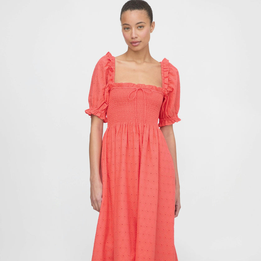 The Scarlett Nap Dress - Coral Daisy Broderie