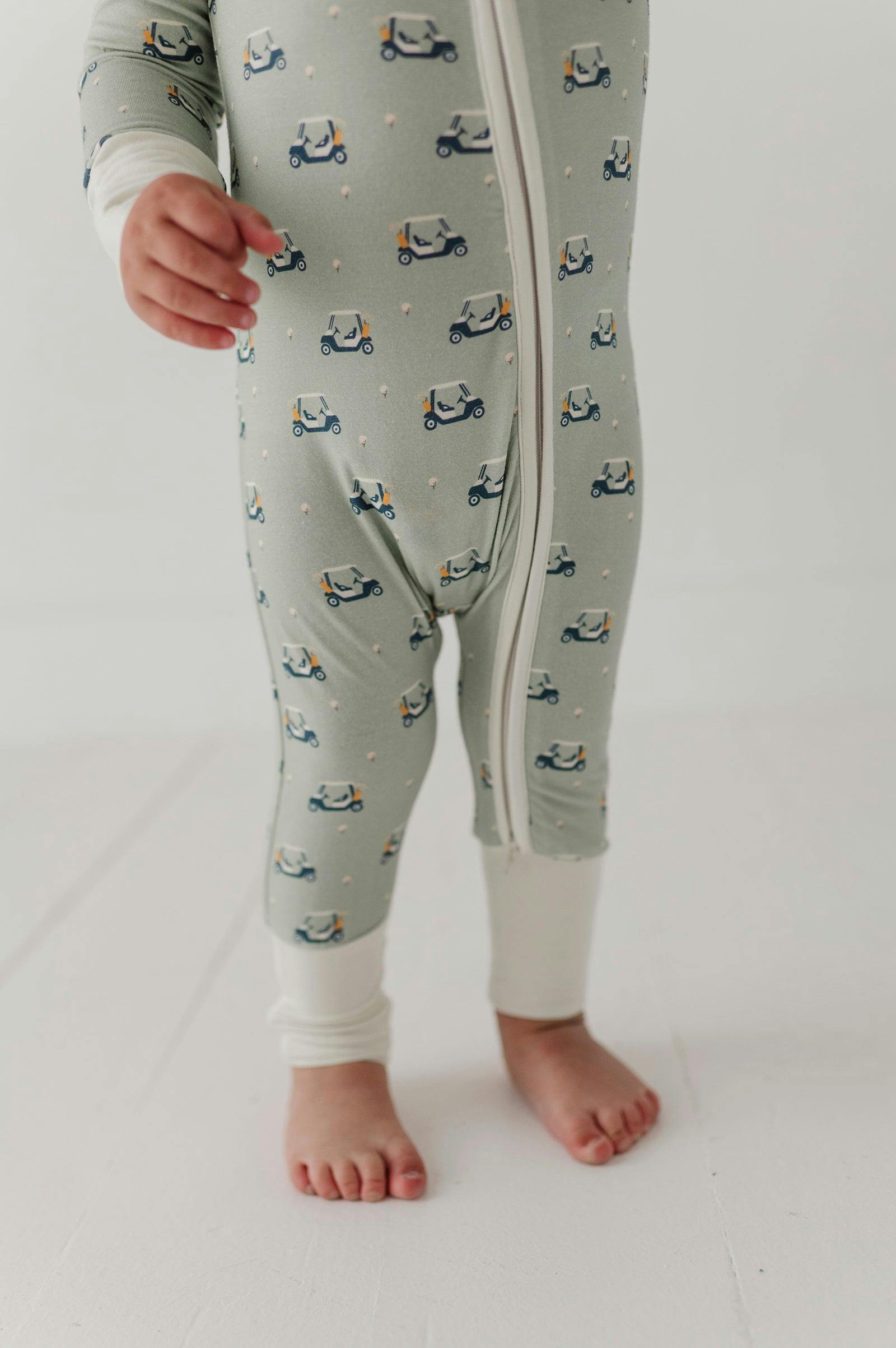 Baby Boy Long Sleeve Zip Romper in Golf Cart