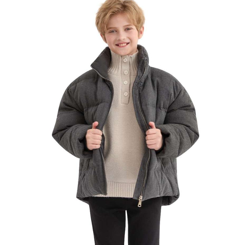 Black Puffer Jacket with High Collar
