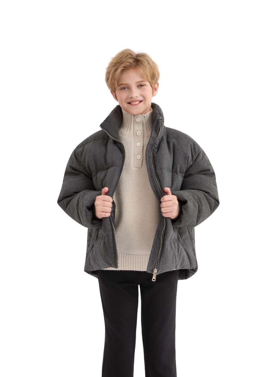 Black Puffer Jacket with High Collar