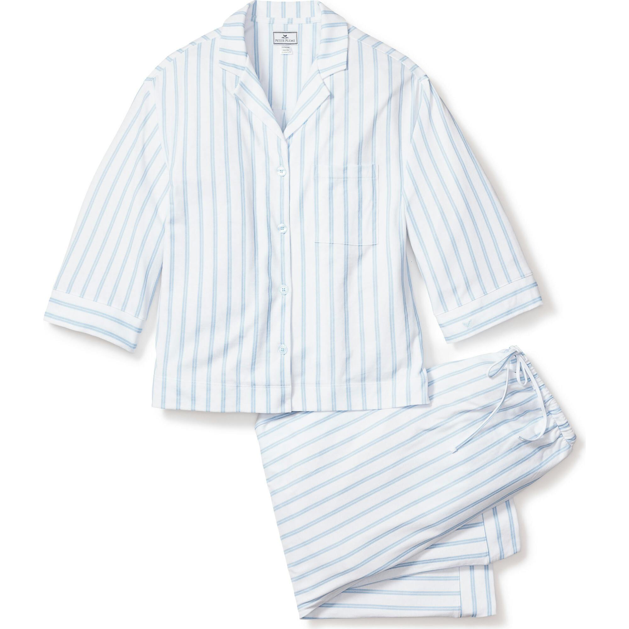 The Olivia Wide Leg Pima Pajama Set in Navy