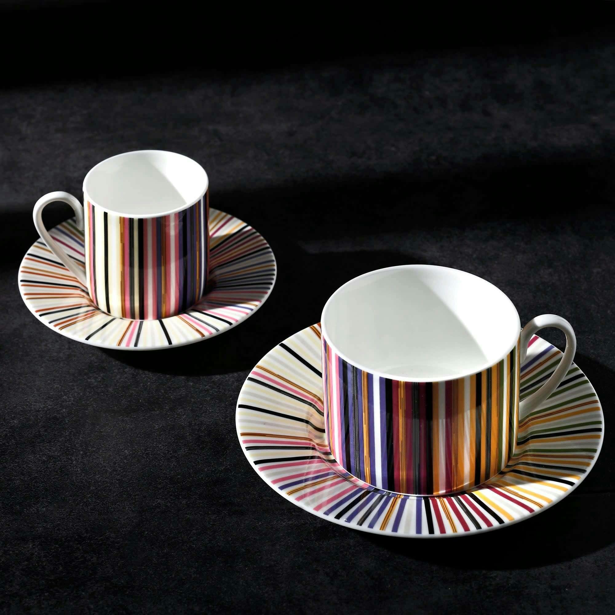Coffee Cup & Saucer Stripes Set of 2 In Luxury Box Jenkins 156 Diam. 2.3