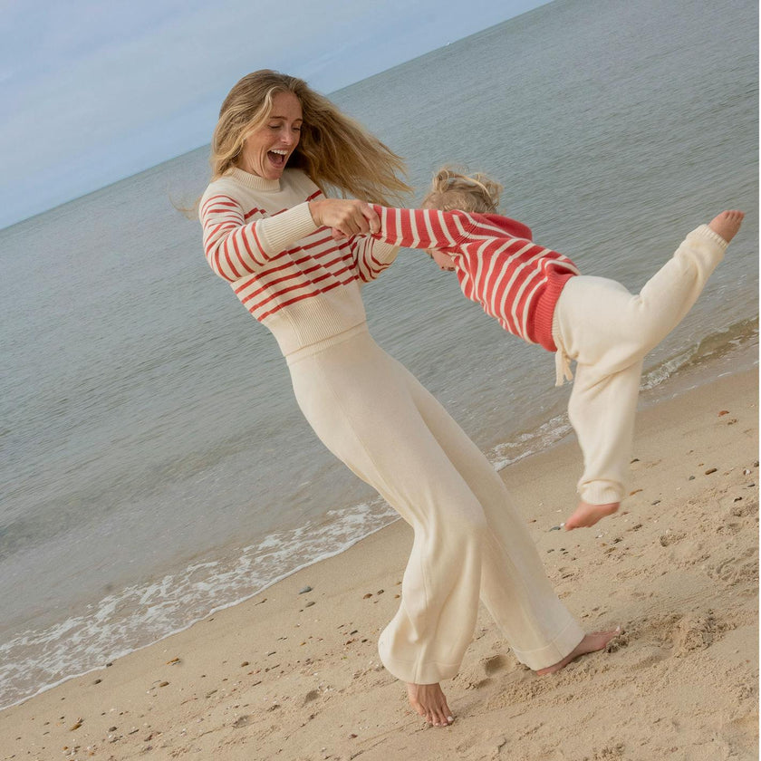 Women's Cream Wide Leg Knit Pant
