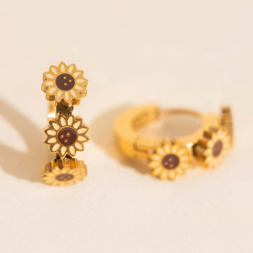 Sunflower 3D Huggie Hoop Earrings