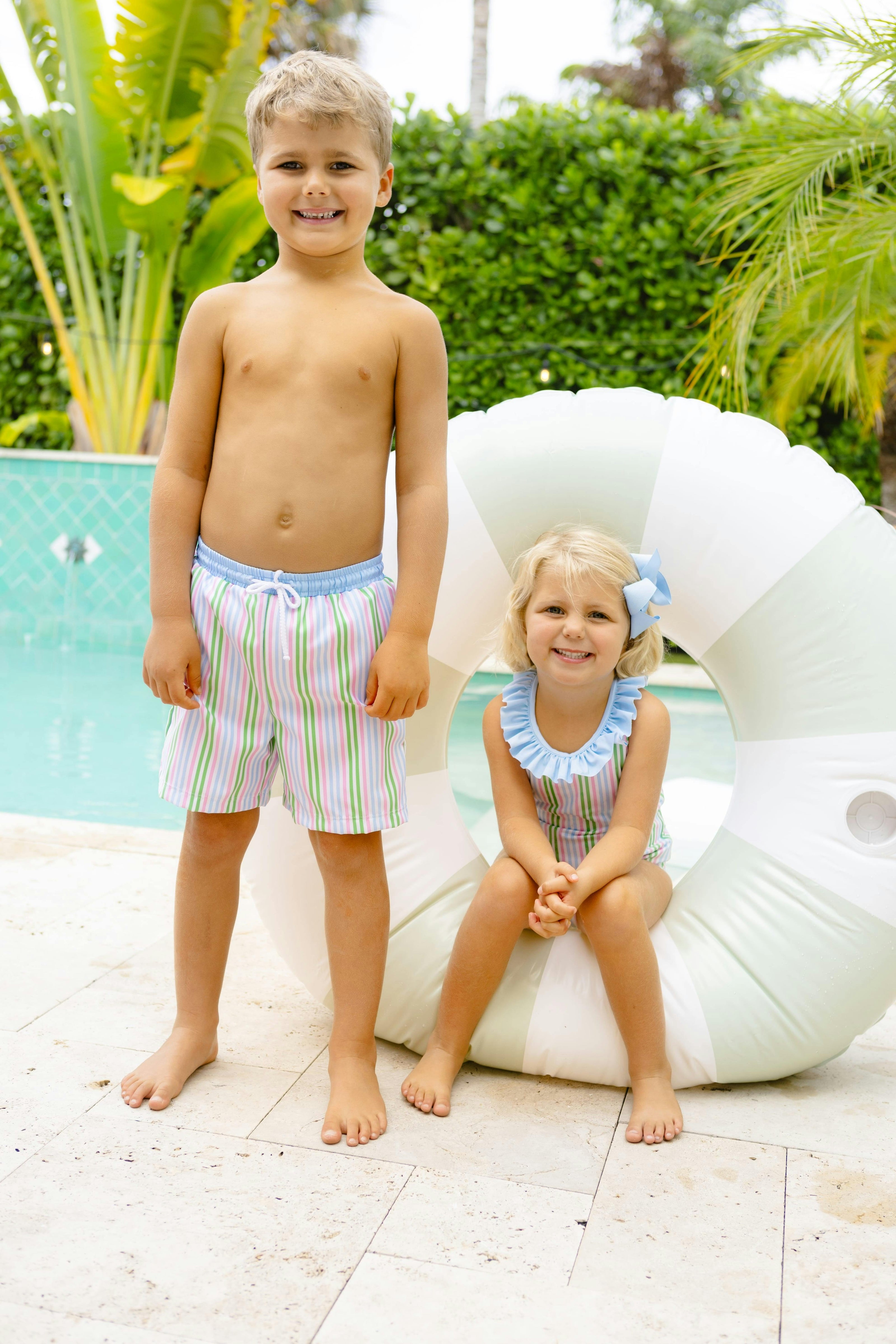 Ruffled One Piece Swimsuit - Summer Stripe