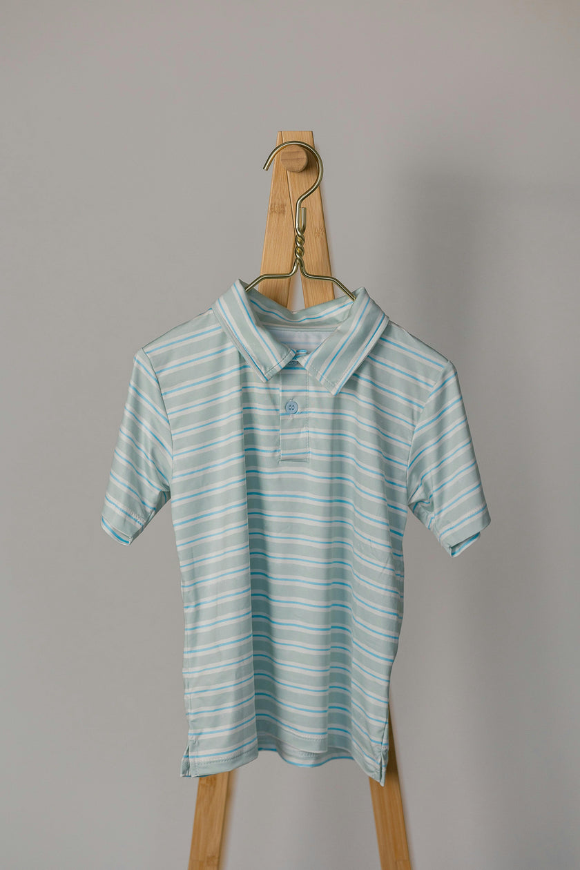 Athletic Polo in Stripe in Blue Jay