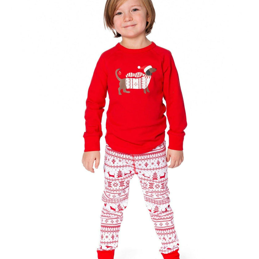 Organic Cotton Two-Piece Pajama Set Red and White Fairisle