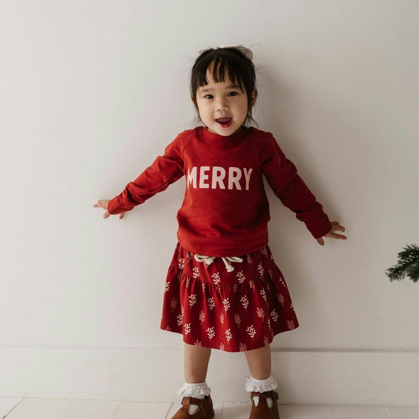 Girls Raglan Sweatshirt in Merry in Berry Red