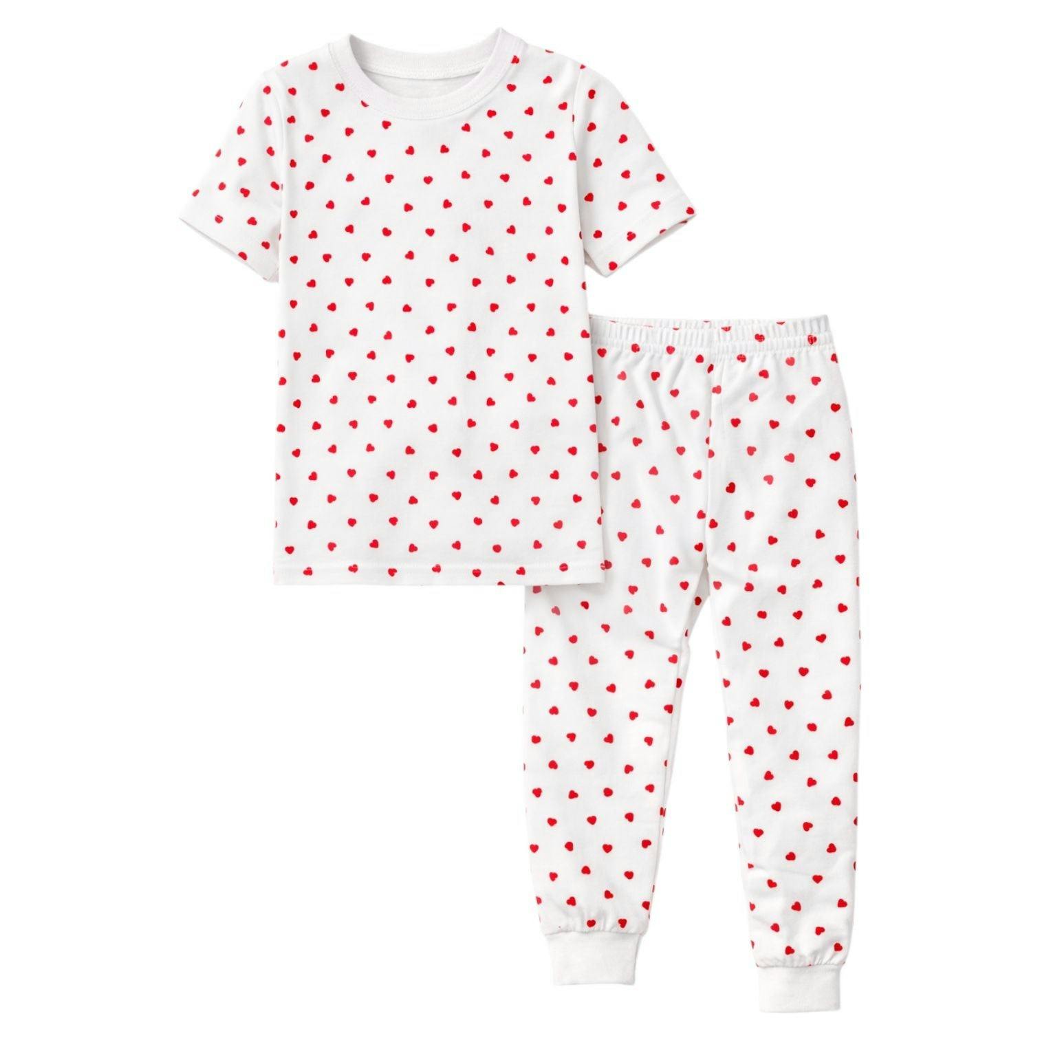 Kids and Toddlers Girls Hearts Shorts Sleeve Snug Fitted Soft Pajamas Set