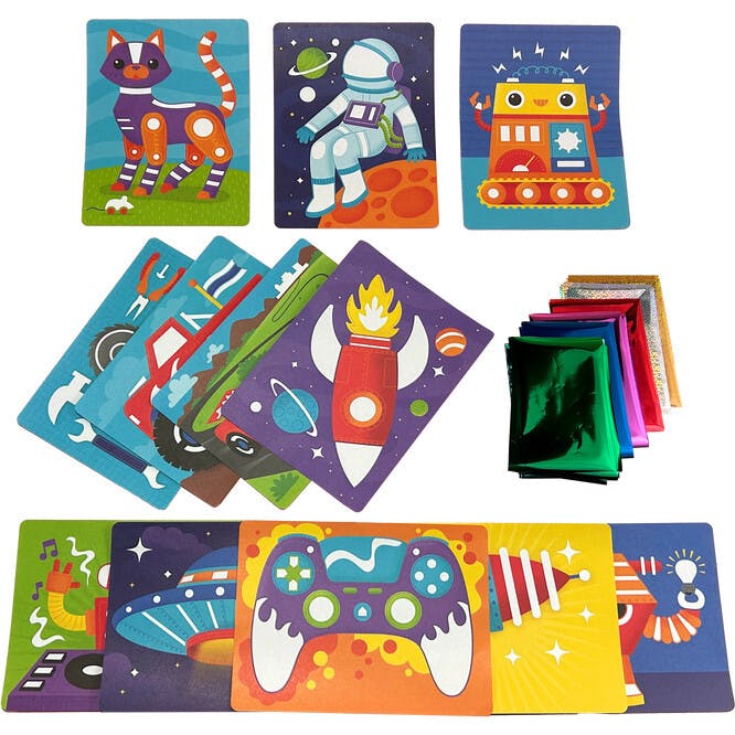 Foil-tastic Foil Art & Coloring Set - Gadgets & Gizmos - 12 Pages 24 Foil Sheets