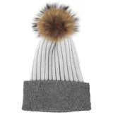 Ribbed Flat Wool Blend Hat With A Genuine Fur Pom (TikTok)