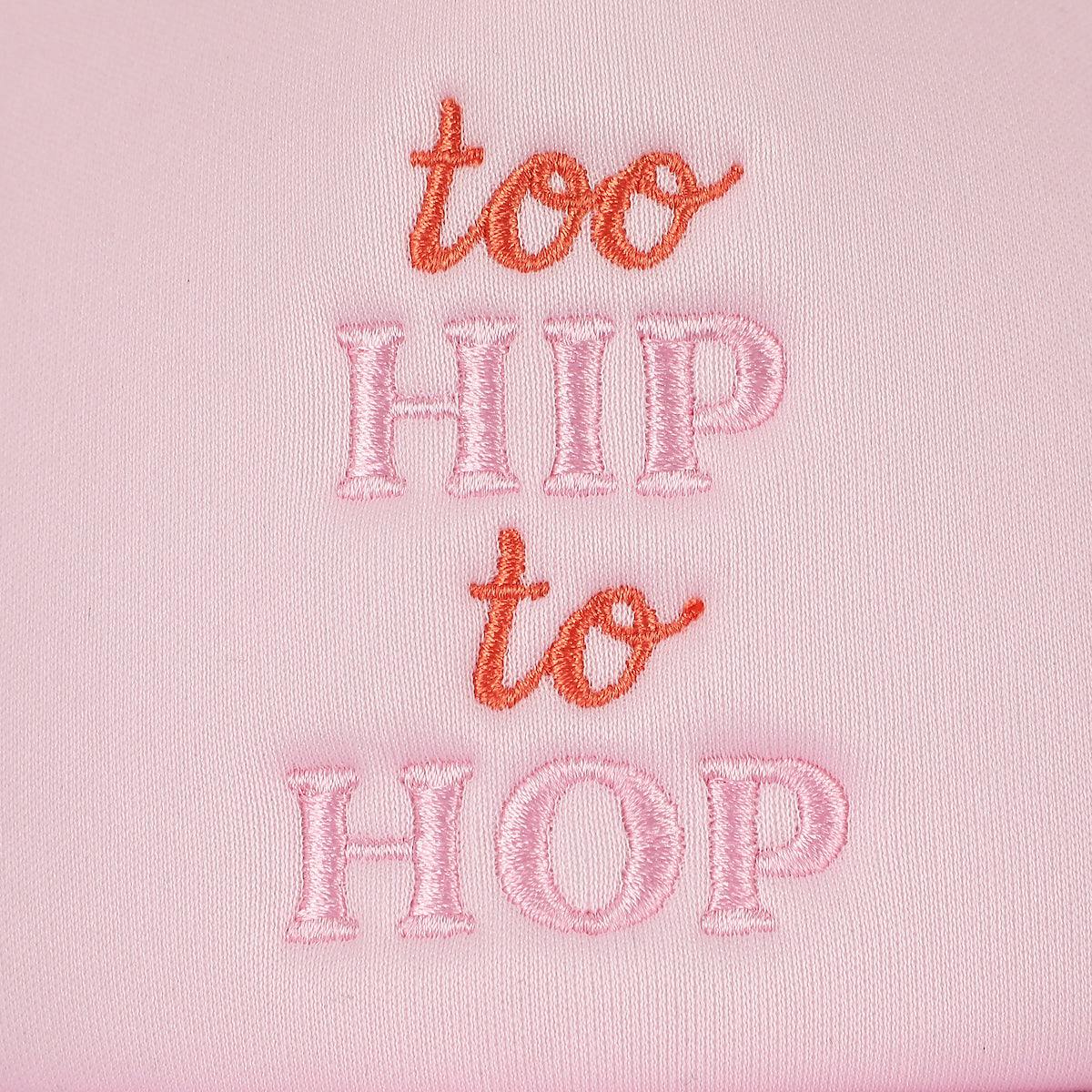 Packed Party Too Hip to Hop Easter Trucker Hat - Embroidered Text Foam Hat with Breathable Mesh Back, Printed Bill Lining, and Adjustable Snapback for Spring