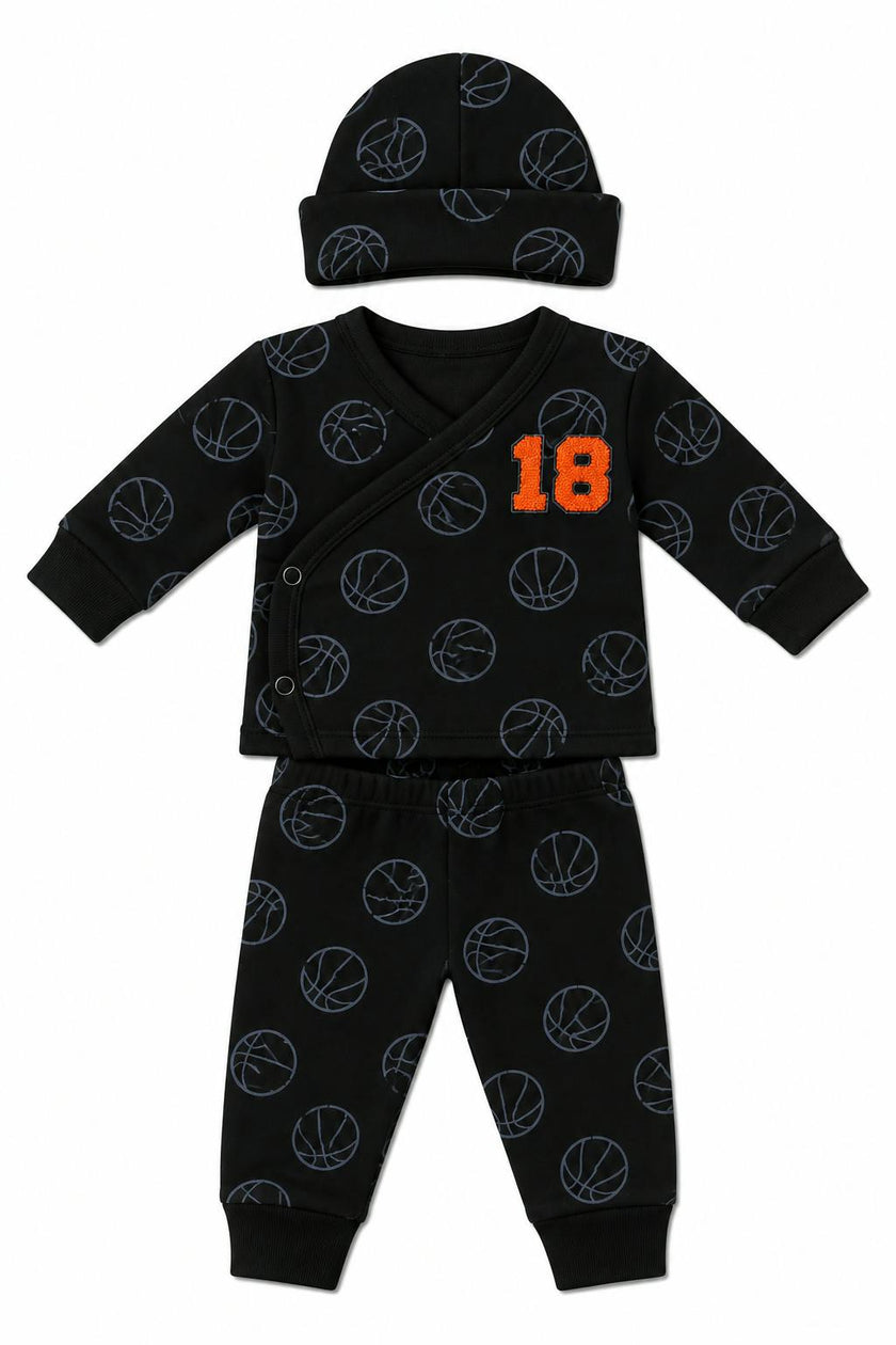 Baby Thermal 3 Piece Set - Basketball Chenille Number Patch