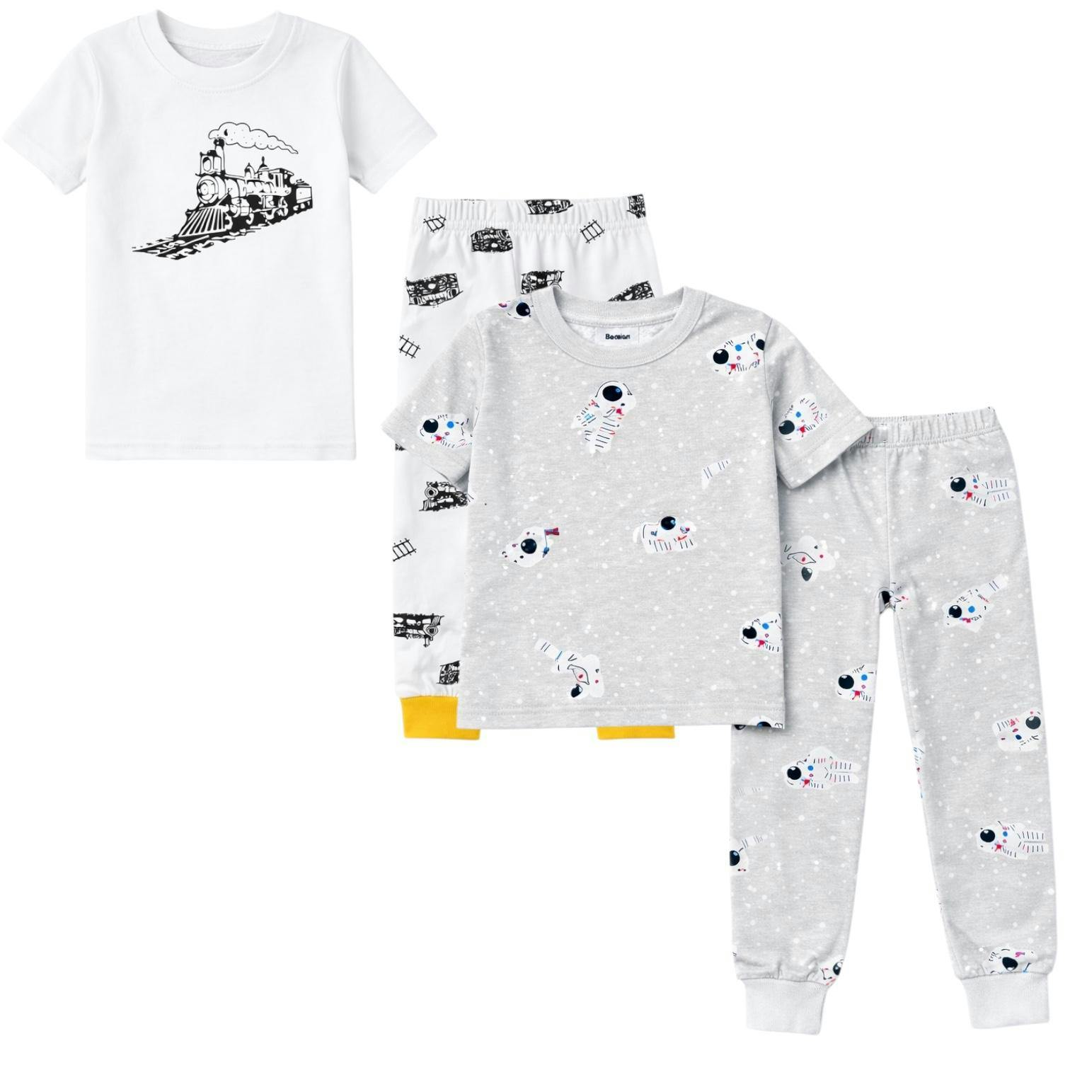 Kids and Toddlers 2 Pack Trains/Astronauts Shorts Sleeve Snug Fitted Pajamas