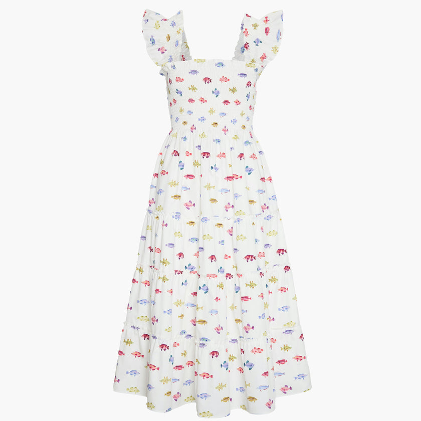 The Ellie Nap Dress - White Rainbow Fish