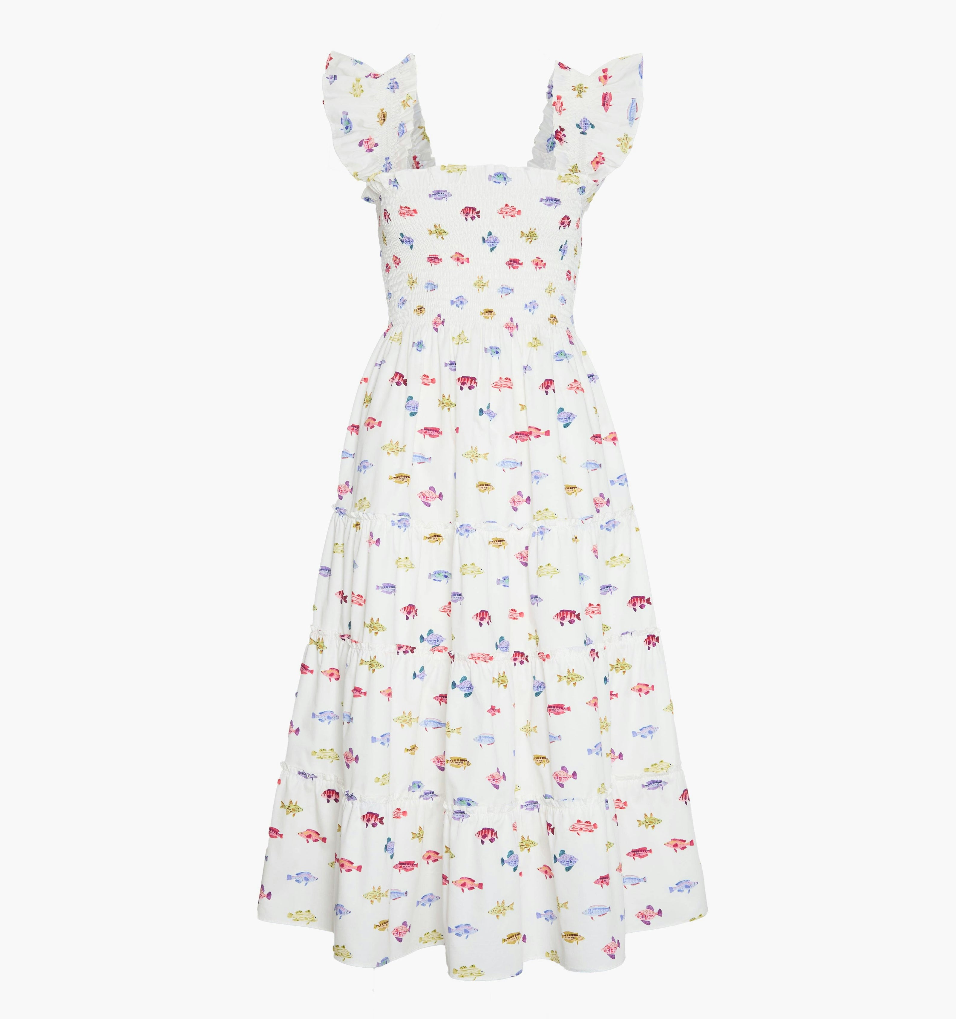 The Ellie Nap Dress - White Rainbow Fish