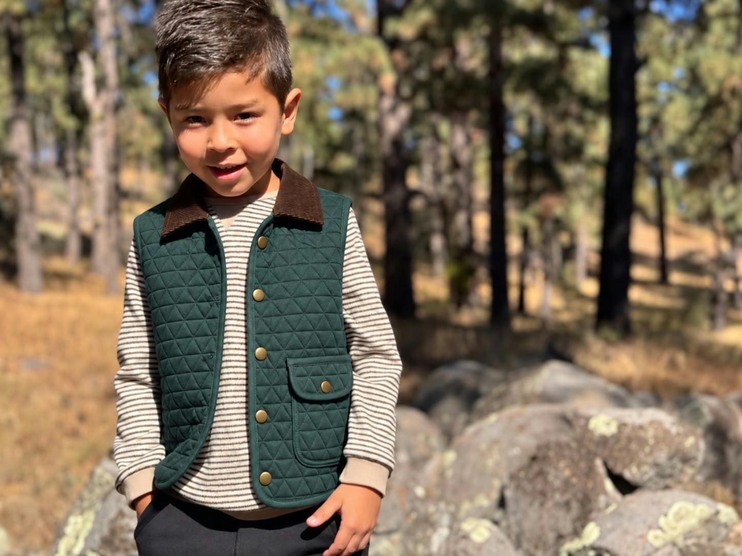 FISHER green padded vest with cord trim