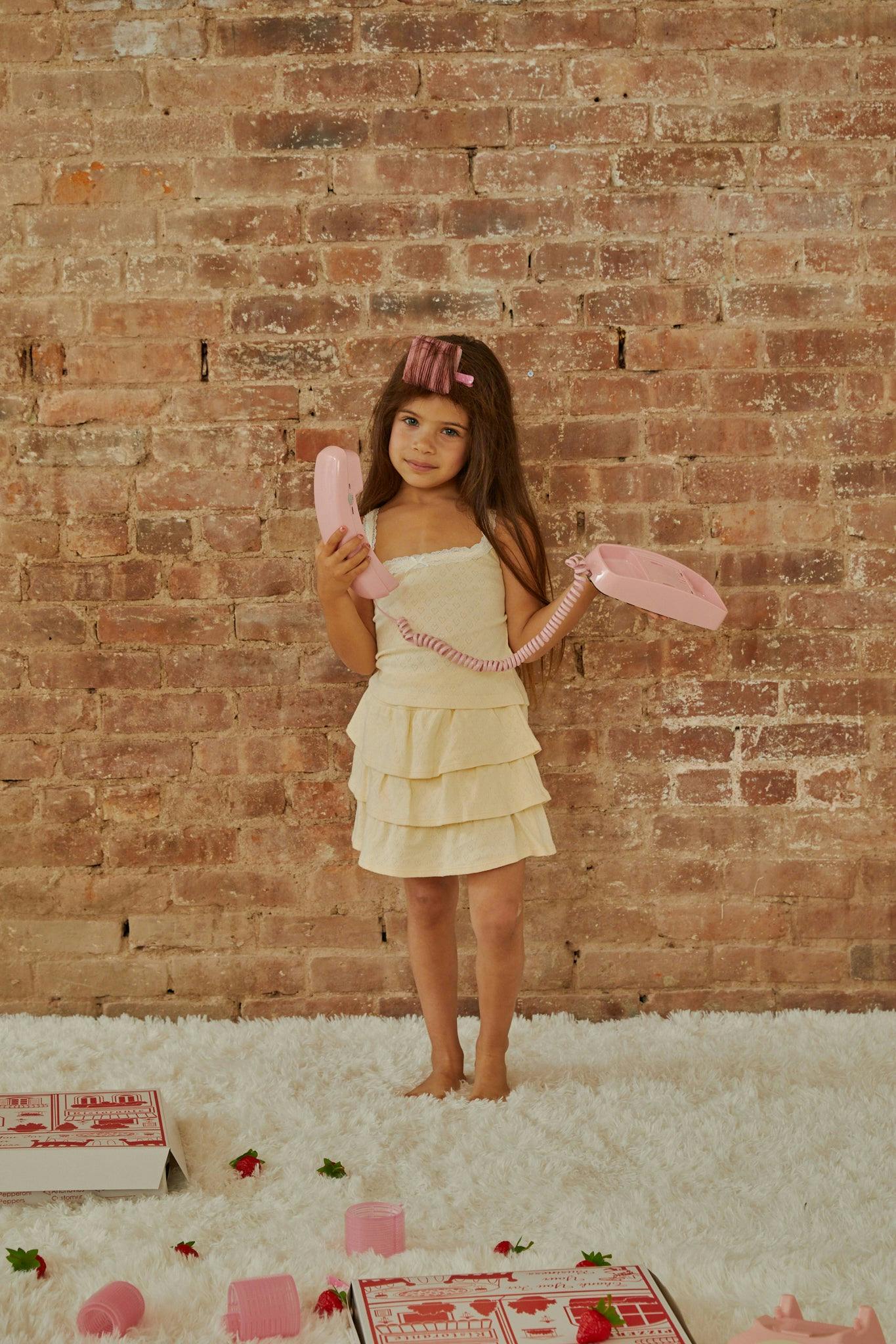 Lizzie Pastel Yellow With White Lace Heart Pointelle Tank