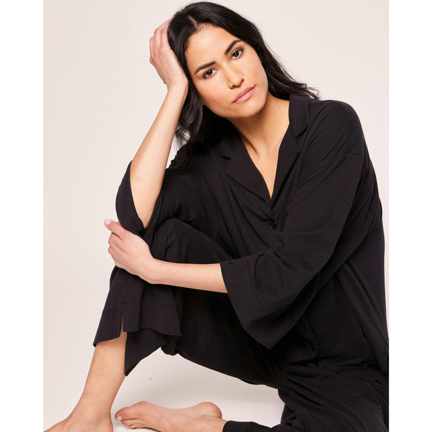 The Olivia Wide Leg Pima Pajama Set in Navy
