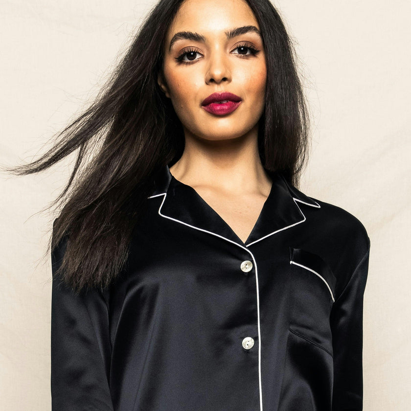 Women's Silk Pajama Set in Black