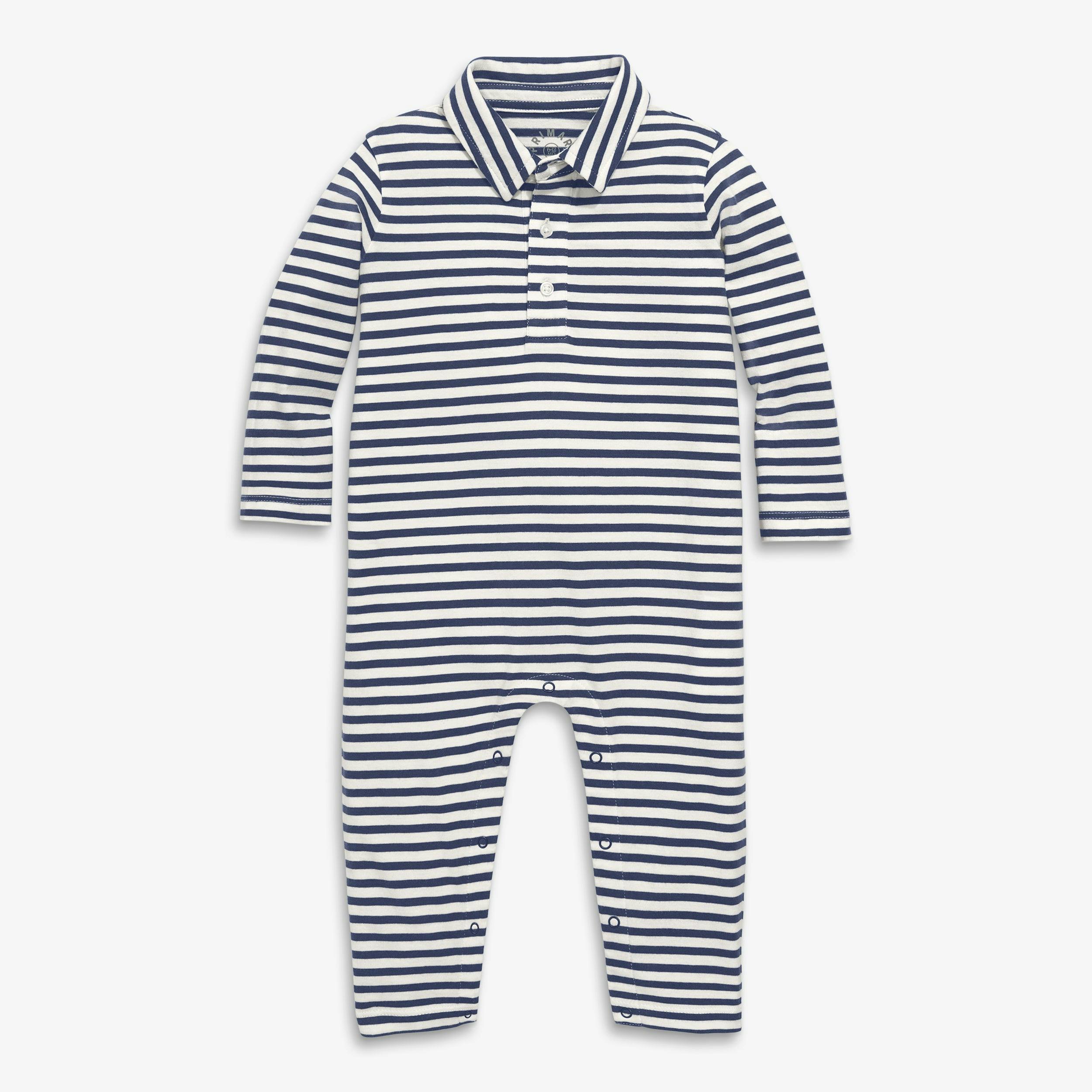 Baby Long Sleeve Polo Romper In Stripe, Stripes