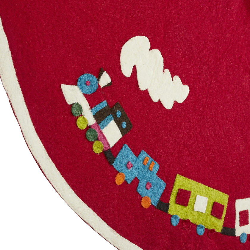 Handmade Toy Train Red Christmas Tree Skirt Felt 26"/60" Arcadia Home