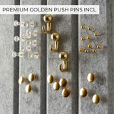 Large Felt Bulletin Board - Stylish 35" x 47" Cork Board Alternative for Office & Wall Decor - 12 Adhesive Tiles w/Golden Pins to Display Your Photos