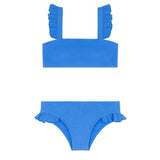 girls deep sea blue terry ruffle strap bandeau bikini